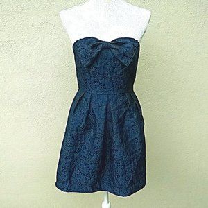 Navy & Black Damask Floral Dress with Bow